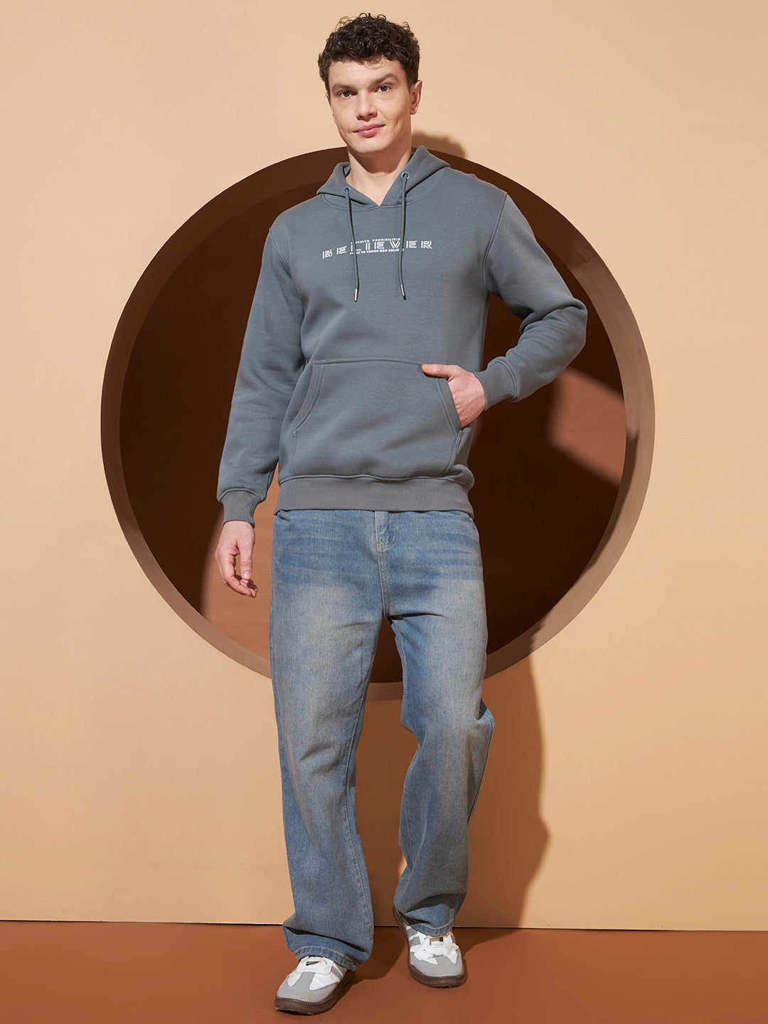 Men’s Grey  Graphic Print Cotton Hoodie – Casual Pullover Sweatshirt