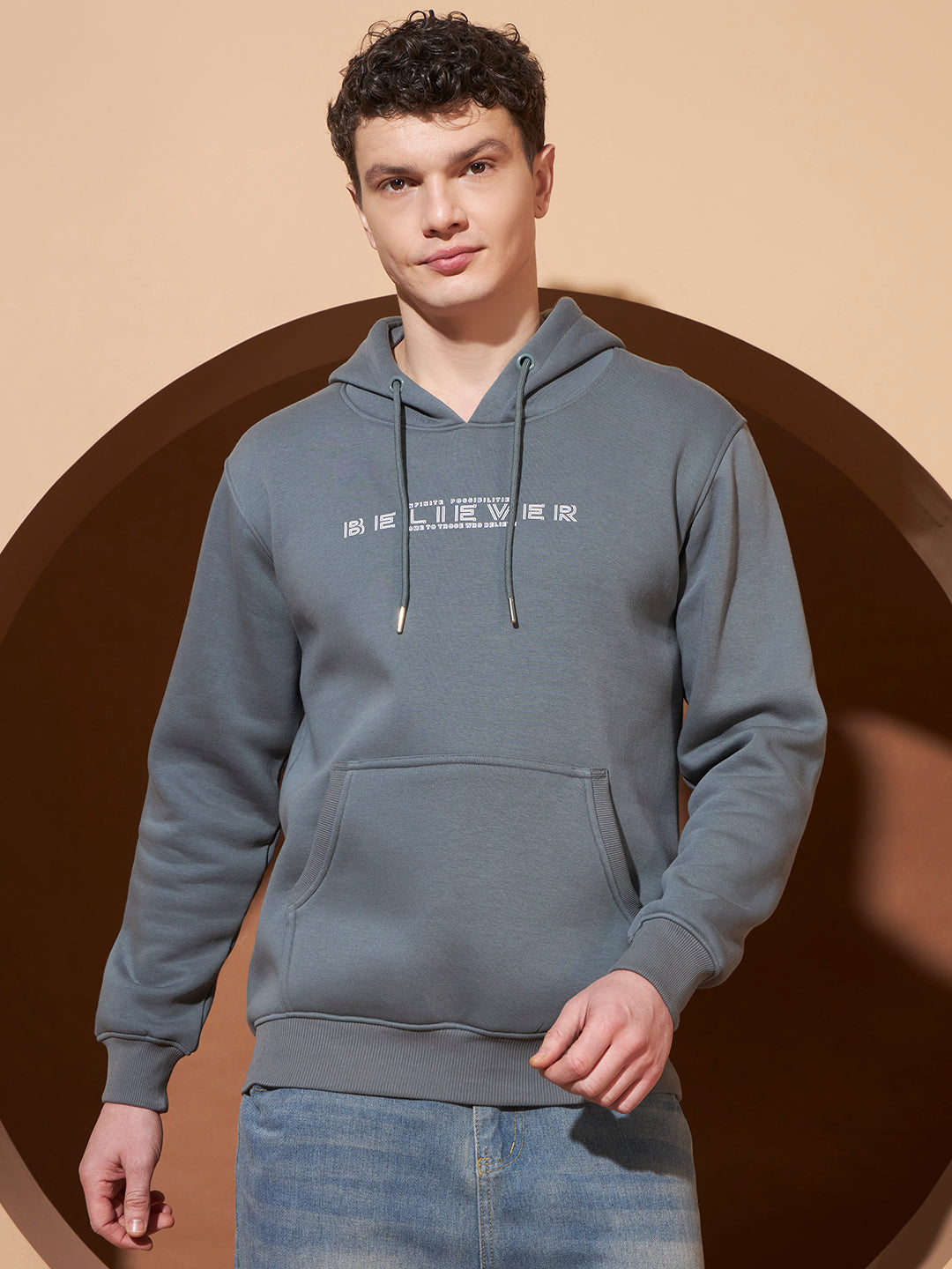 Men’s Grey  Graphic Print Cotton Hoodie – Casual Pullover Sweatshirt