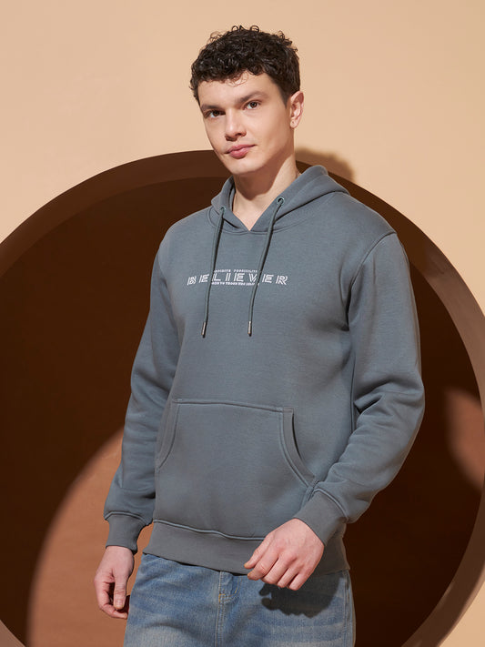 Men’s Grey  Graphic Print Cotton Hoodie – Casual Pullover Sweatshirt
