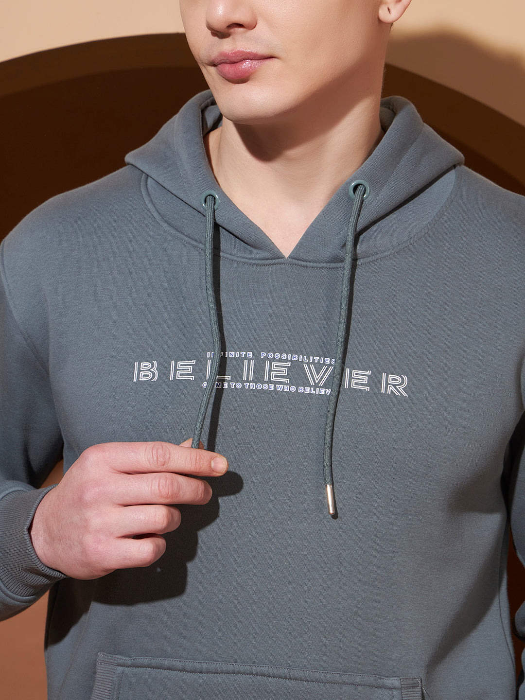 Men’s Grey  Graphic Print Cotton Hoodie – Casual Pullover Sweatshirt