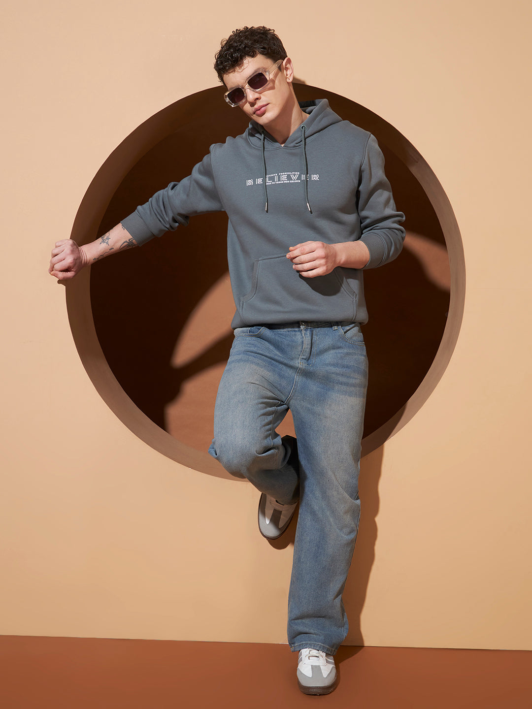 Men’s Grey  Graphic Print Cotton Hoodie – Casual Pullover Sweatshirt