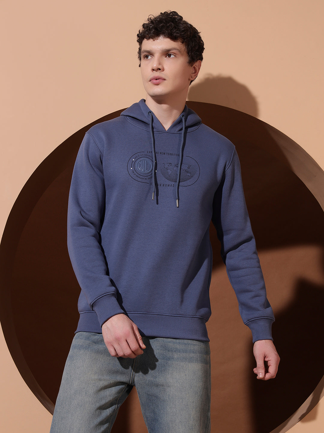 Men’s Blue Cotton Graphic Hoodie | Casual Pullover Sweatshirt for Everyday Wear