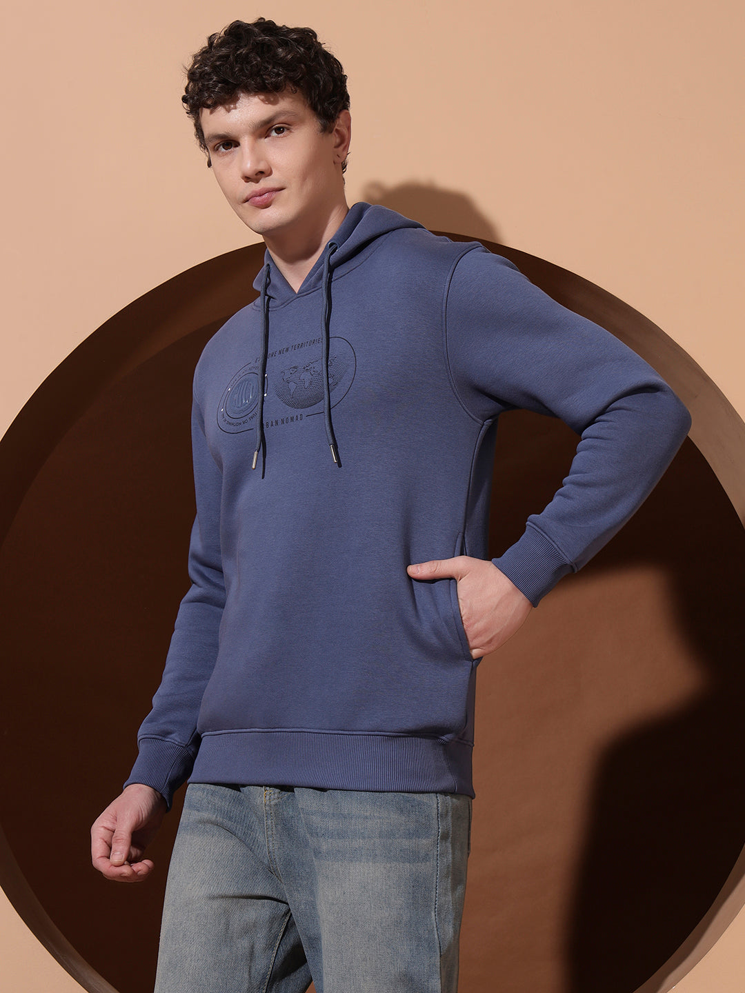 Men’s Blue Cotton Graphic Hoodie | Casual Pullover Sweatshirt for Everyday Wear