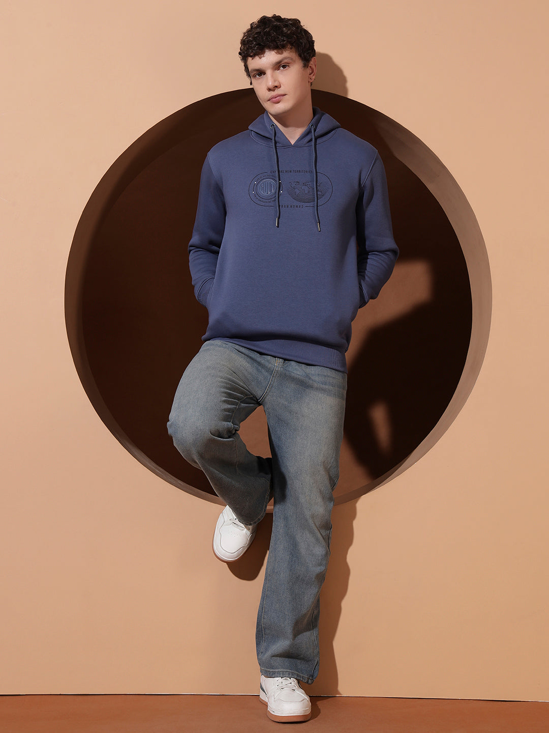 Men’s Blue Cotton Graphic Hoodie | Casual Pullover Sweatshirt for Everyday Wear