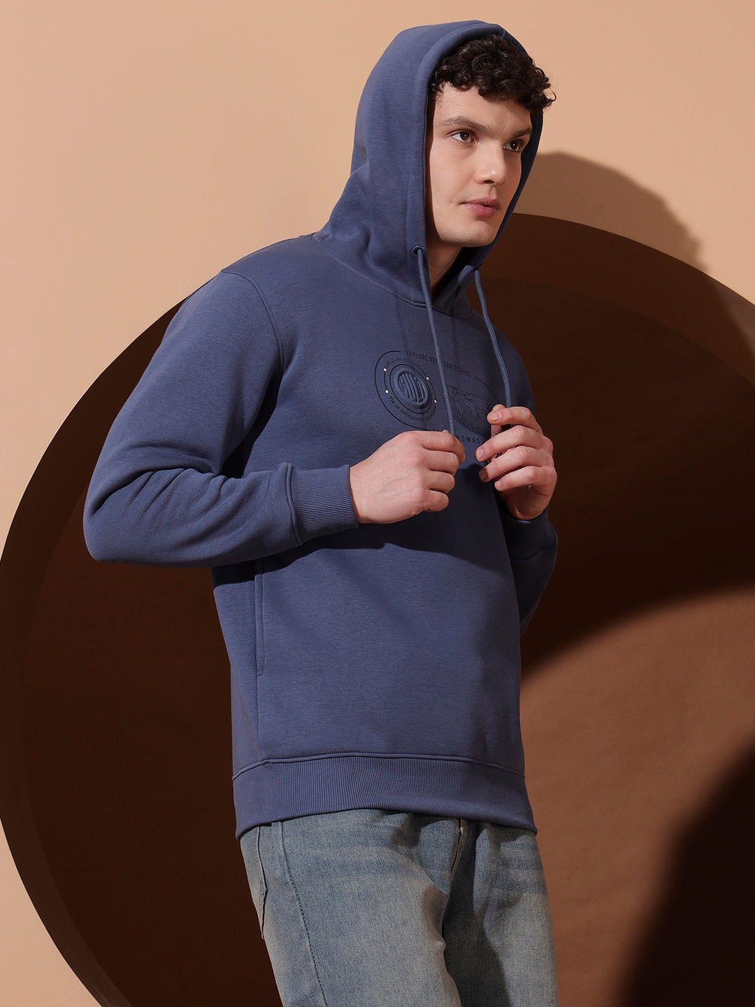 Men’s Blue Cotton Graphic Hoodie | Casual Pullover Sweatshirt for Everyday Wear
