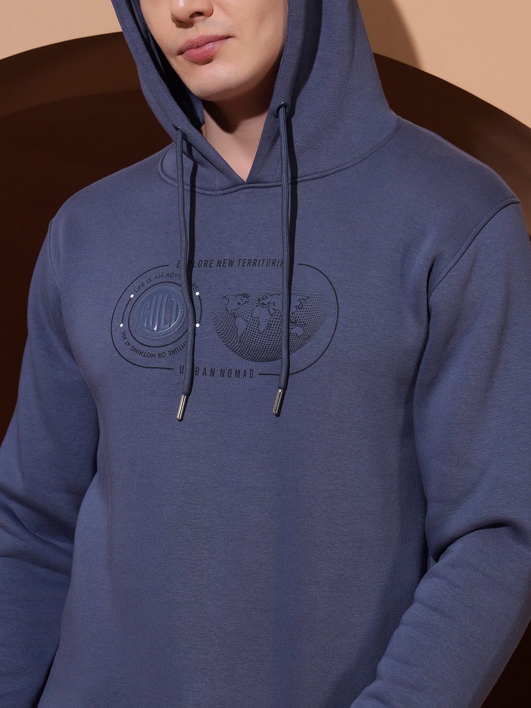 Men’s Blue Cotton Graphic Hoodie | Casual Pullover Sweatshirt for Everyday Wear