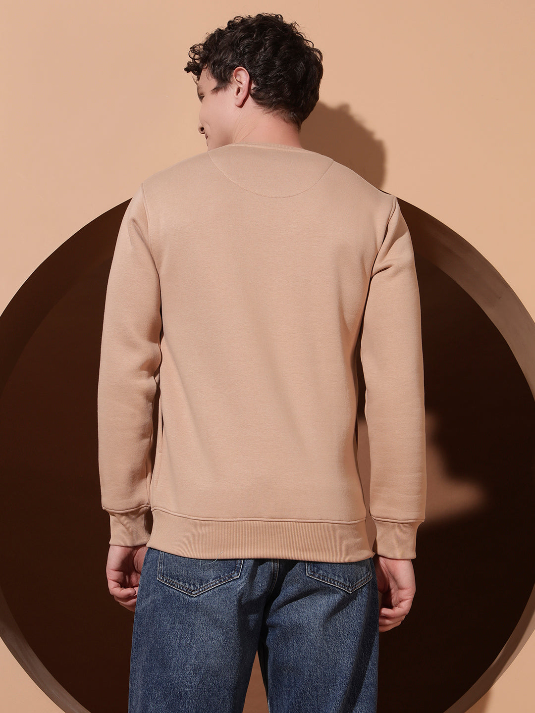 Men’s Beige Cotton Sweatshirt | “Keeping The Faith” Printed Crew Neck Pullover