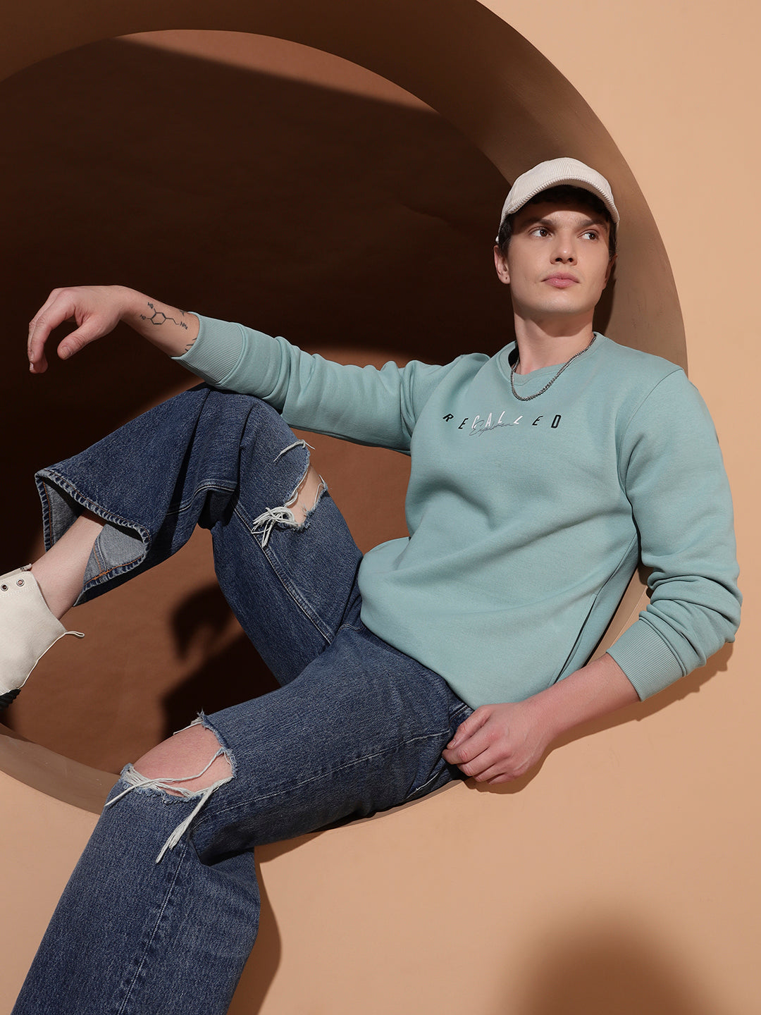 Men’s Mint Green Printed Sweatshirt – Recalled Explorer Crew Neck Pullover