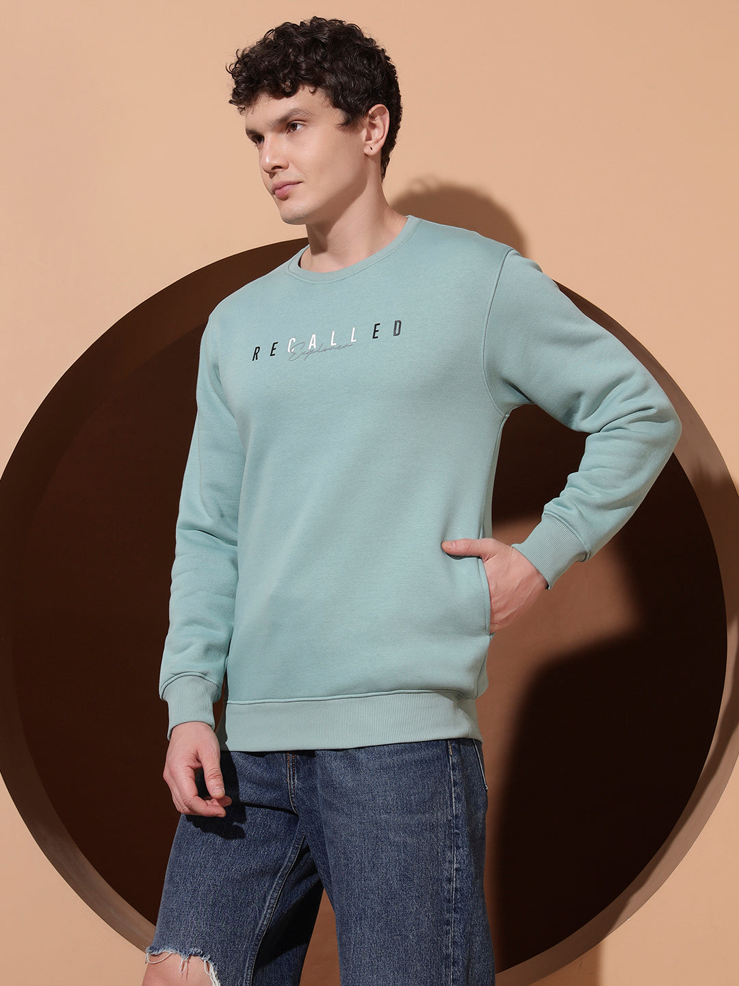 Men’s Mint Green Printed Sweatshirt – Recalled Explorer Crew Neck Pullover