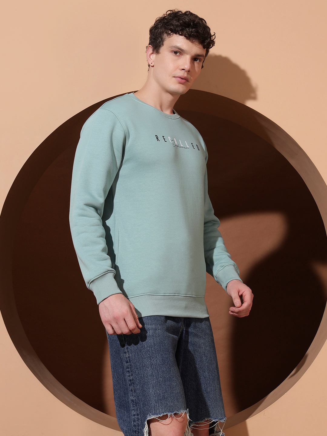 Men’s Mint Green Printed Sweatshirt – Recalled Explorer Crew Neck Pullover