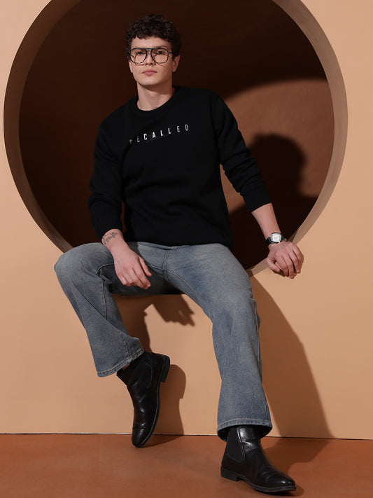 Men’s Black Printed Sweatshirt – Recalled Explorer Crew Neck Pullover