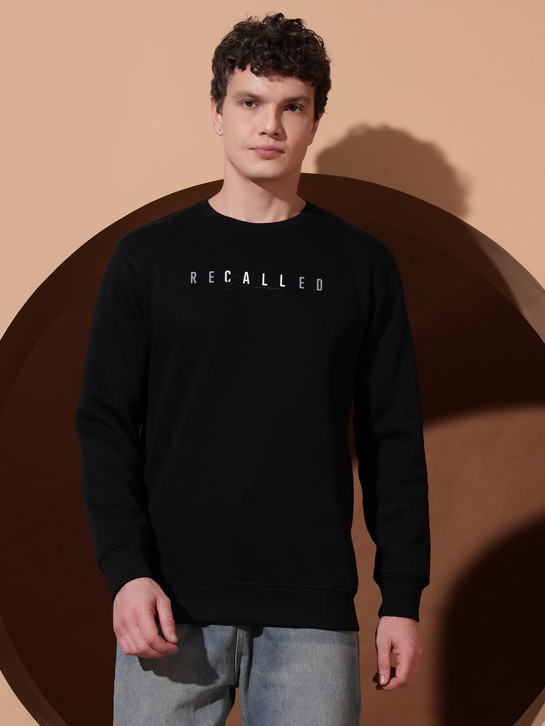 Men’s Black Printed Sweatshirt – Recalled Explorer Crew Neck Pullover