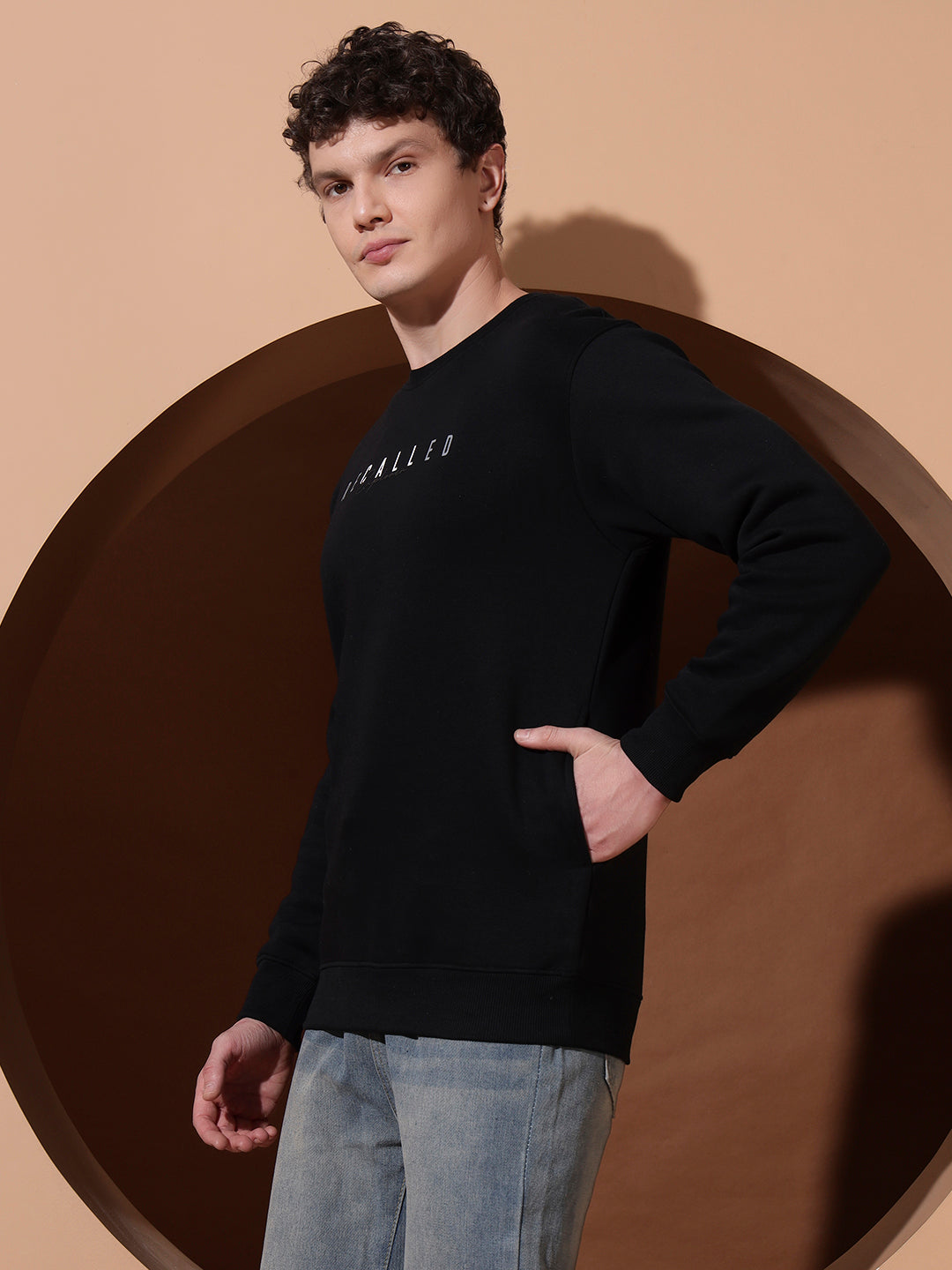 Men’s Black Printed Sweatshirt – Recalled Explorer Crew Neck Pullover