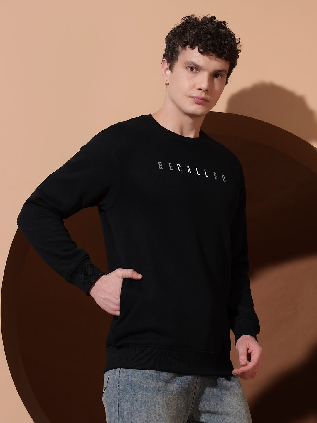 Men’s Black Printed Sweatshirt – Recalled Explorer Crew Neck Pullover