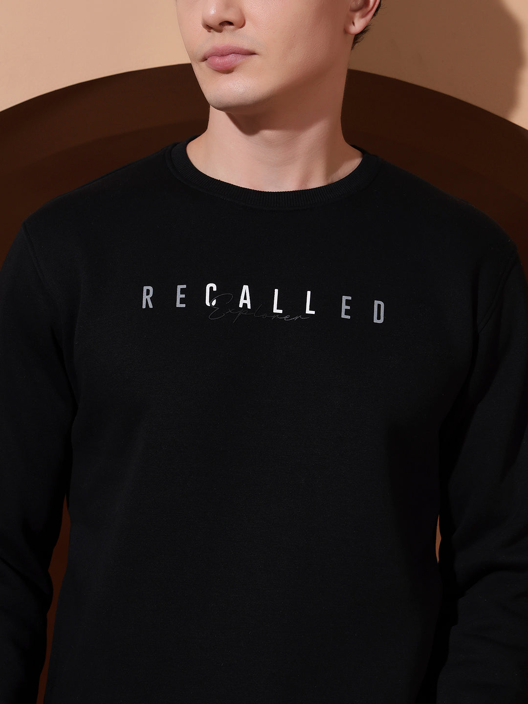 Men’s Black Printed Sweatshirt – Recalled Explorer Crew Neck Pullover