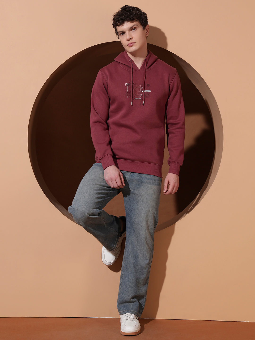 Men’s Maroon Graphic Print Cotton Hoodie – Casual Pullover Sweatshirt