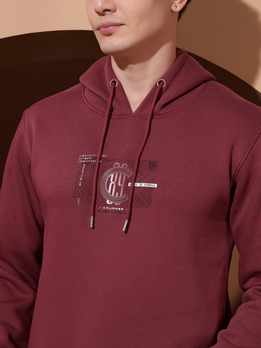 Men’s Maroon Graphic Print Cotton Hoodie – Casual Pullover Sweatshirt