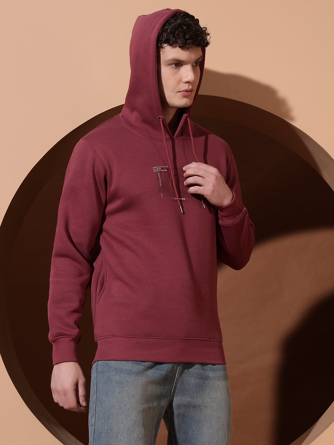 Men’s Maroon Graphic Print Cotton Hoodie – Casual Pullover Sweatshirt