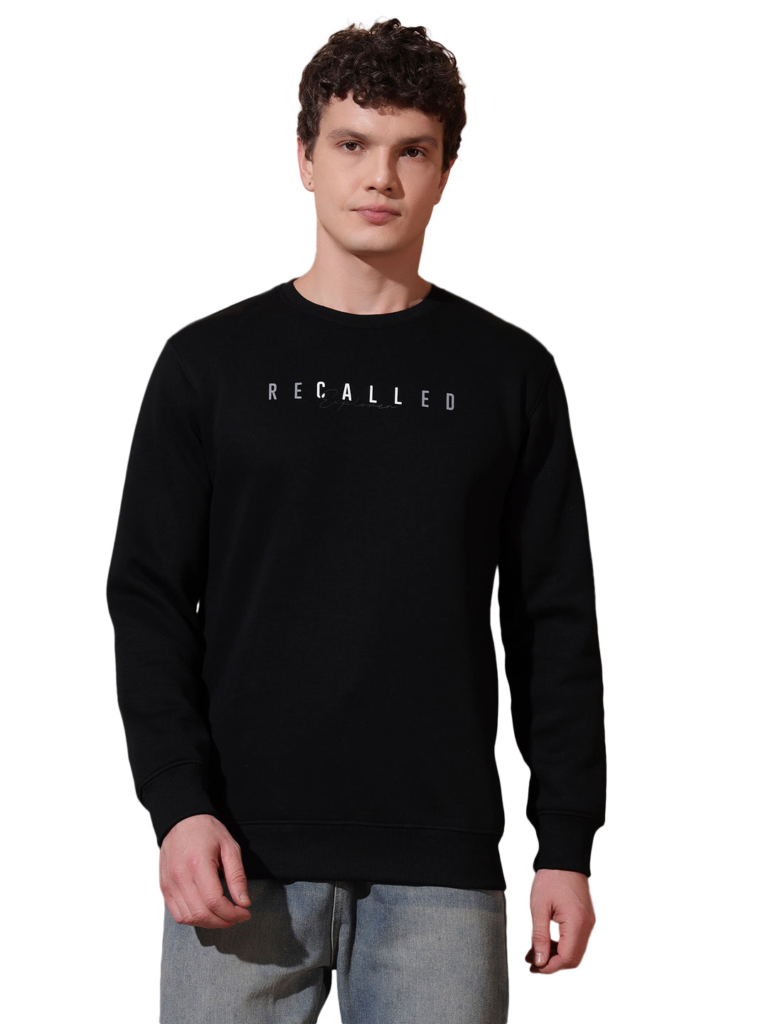 Men’s Black Printed Sweatshirt – Recalled Explorer Crew Neck Pullover
