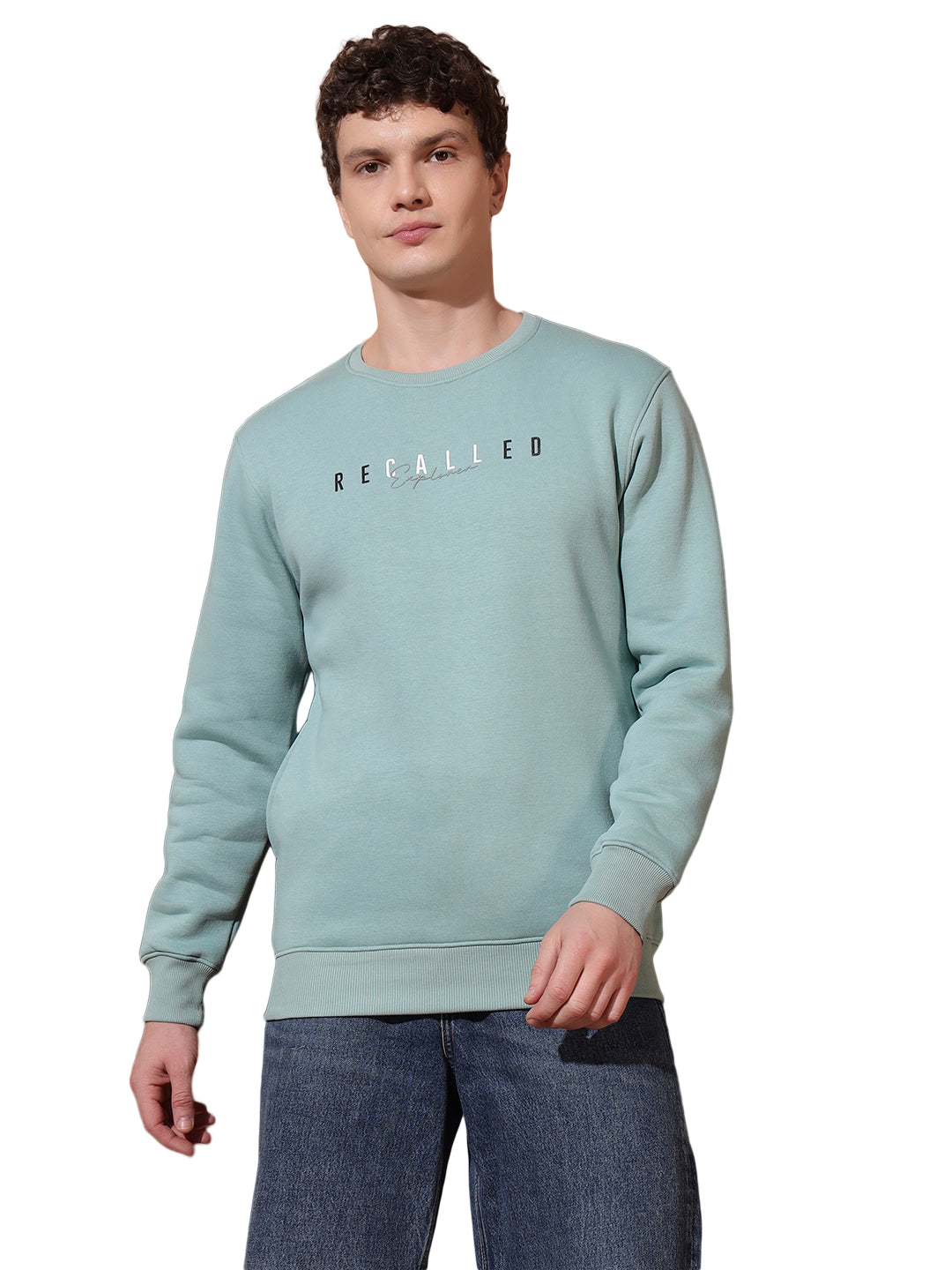 Men’s Mint Green Printed Sweatshirt – Recalled Explorer Crew Neck Pullover