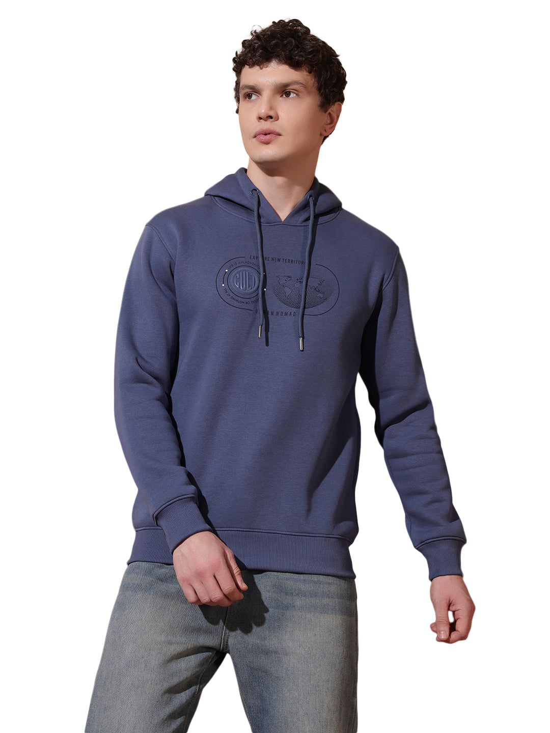 Men’s Blue Cotton Graphic Hoodie | Casual Pullover Sweatshirt for Everyday Wear