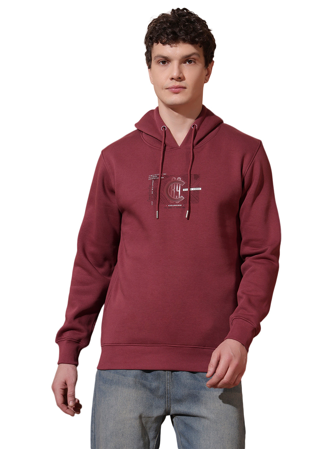 Men’s Maroon Graphic Print Cotton Hoodie – Casual Pullover Sweatshirt